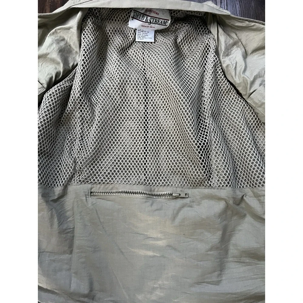 VTG Field & Stream Fly Fishing Vest Mens XL Khaki Multipocket Outdoors Zip Vent